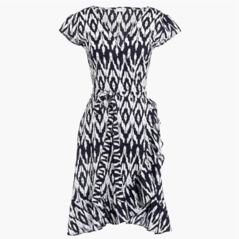 J Crew Factory Ikat Print Cotton Wrap Dress